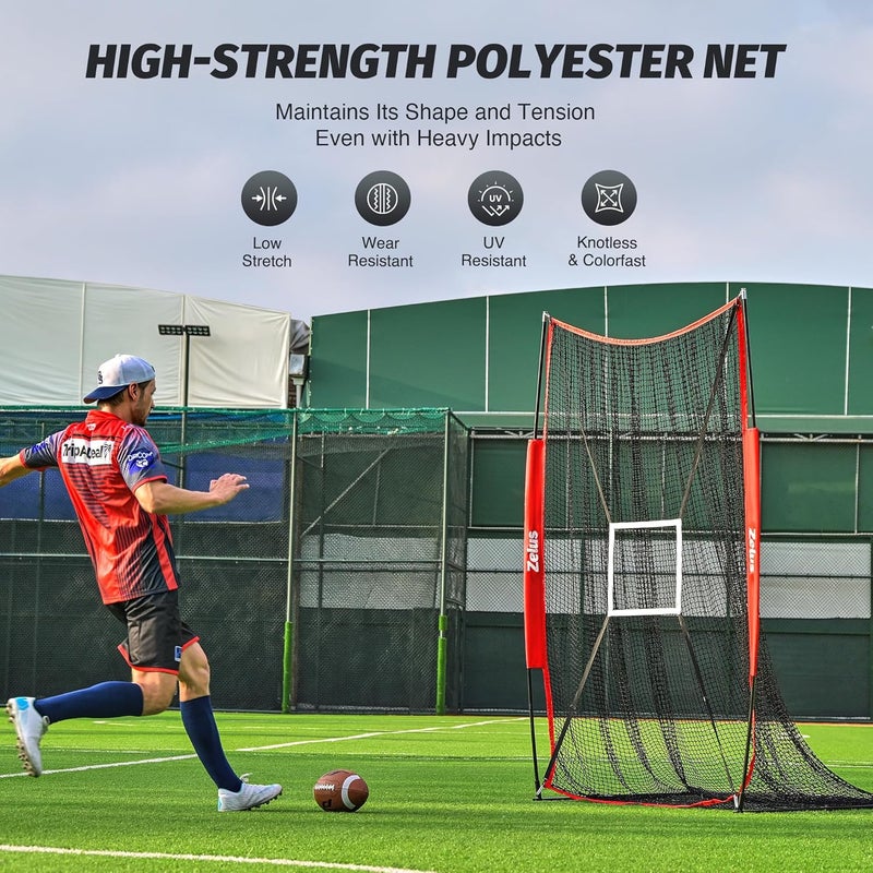 ZELUS 7x4 ft Football Kicking Net, Portable Football Throwing Net with Target Zone Attachment, Sideline Training Tool for Kids Adults Punting Kicking Passing Snapping Practice, Carry Bag Included - Image 3
